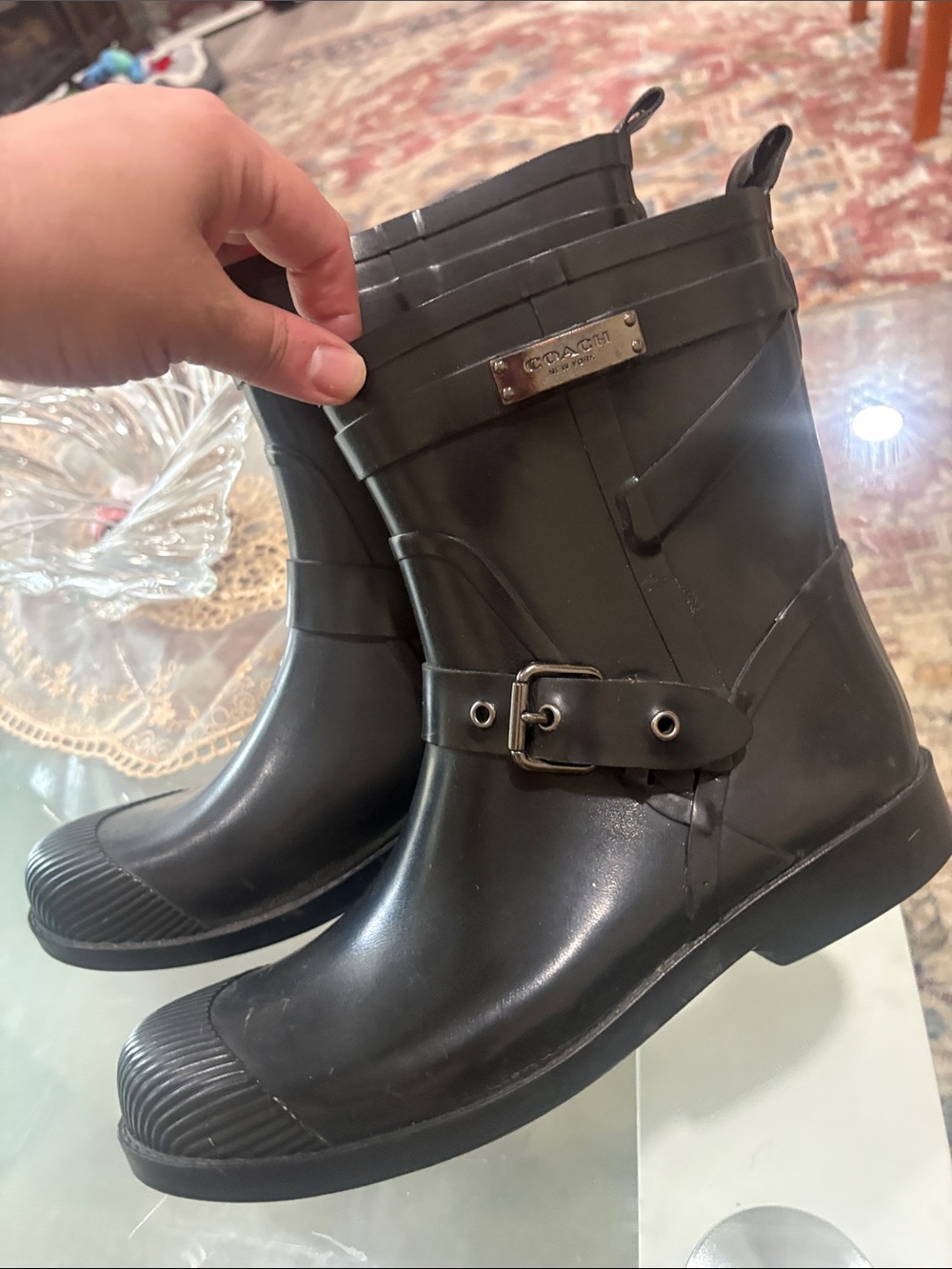 Coach Women Shoes Size 8 Rain Boots Black Mid Calf